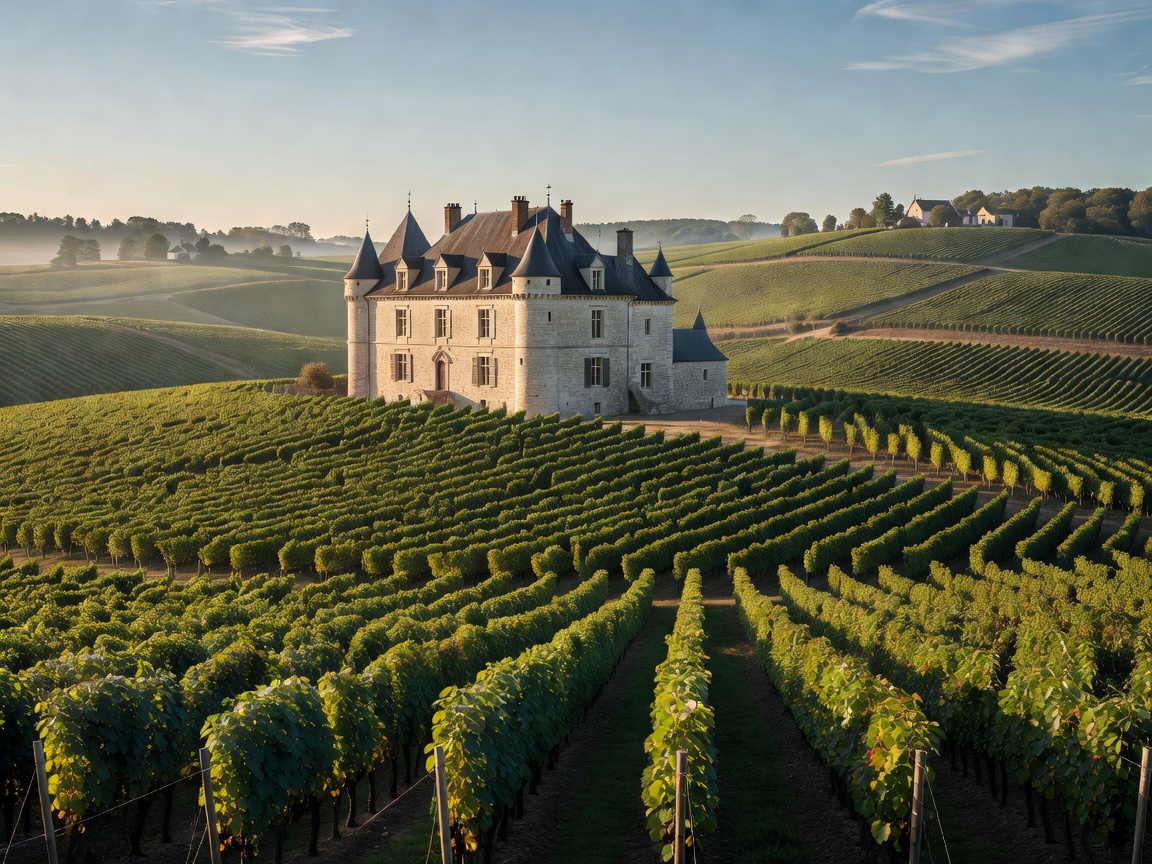French wine country and chateau in Burgundy