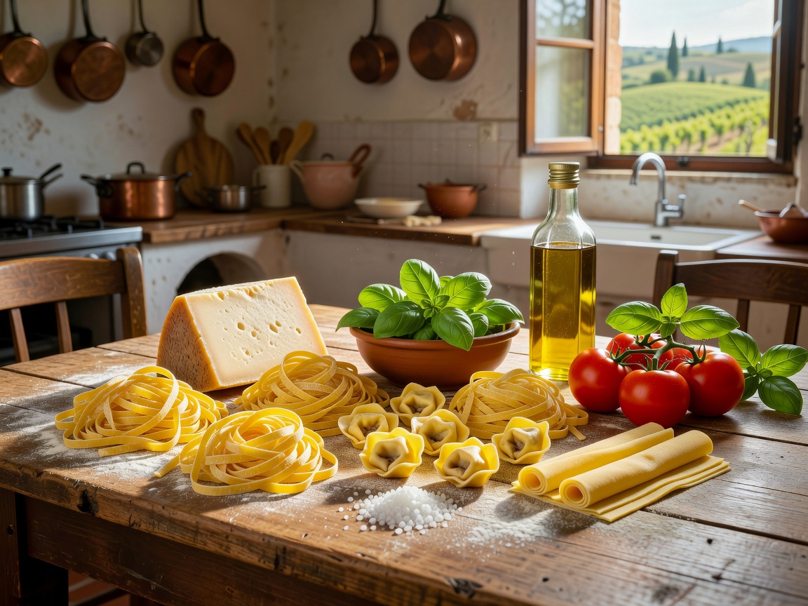 Italian fresh pasta and regional ingredients in Emilia Romagna