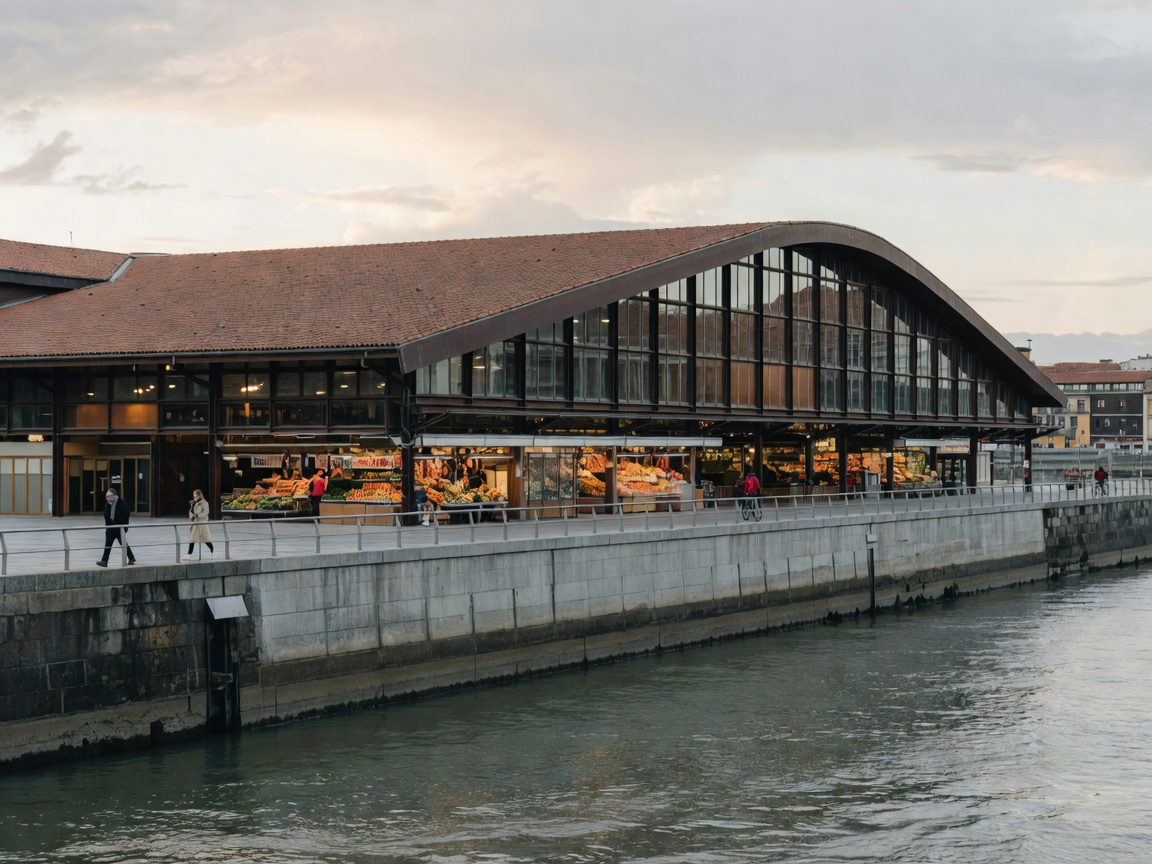 Mercado de la Ribera alongside the river in Bilbao Spain