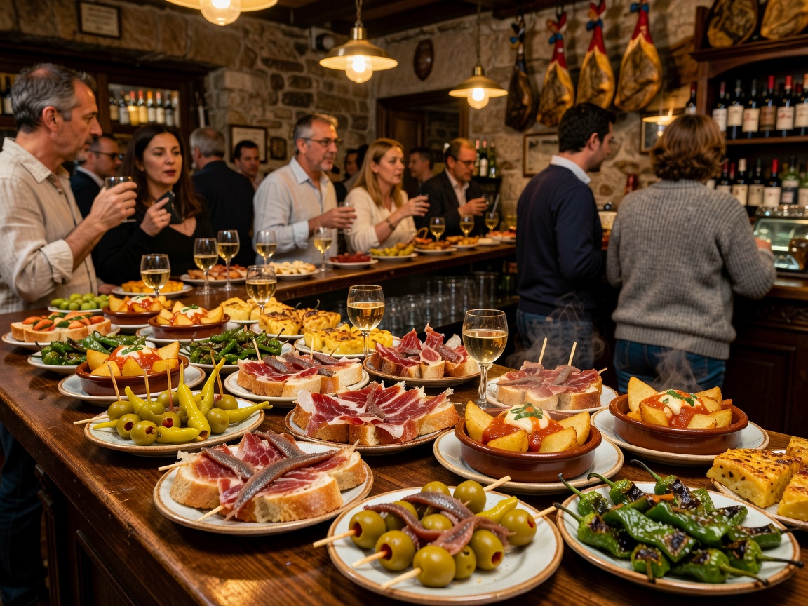 Spanish tapas and pintxos selection in San Sebastian bar